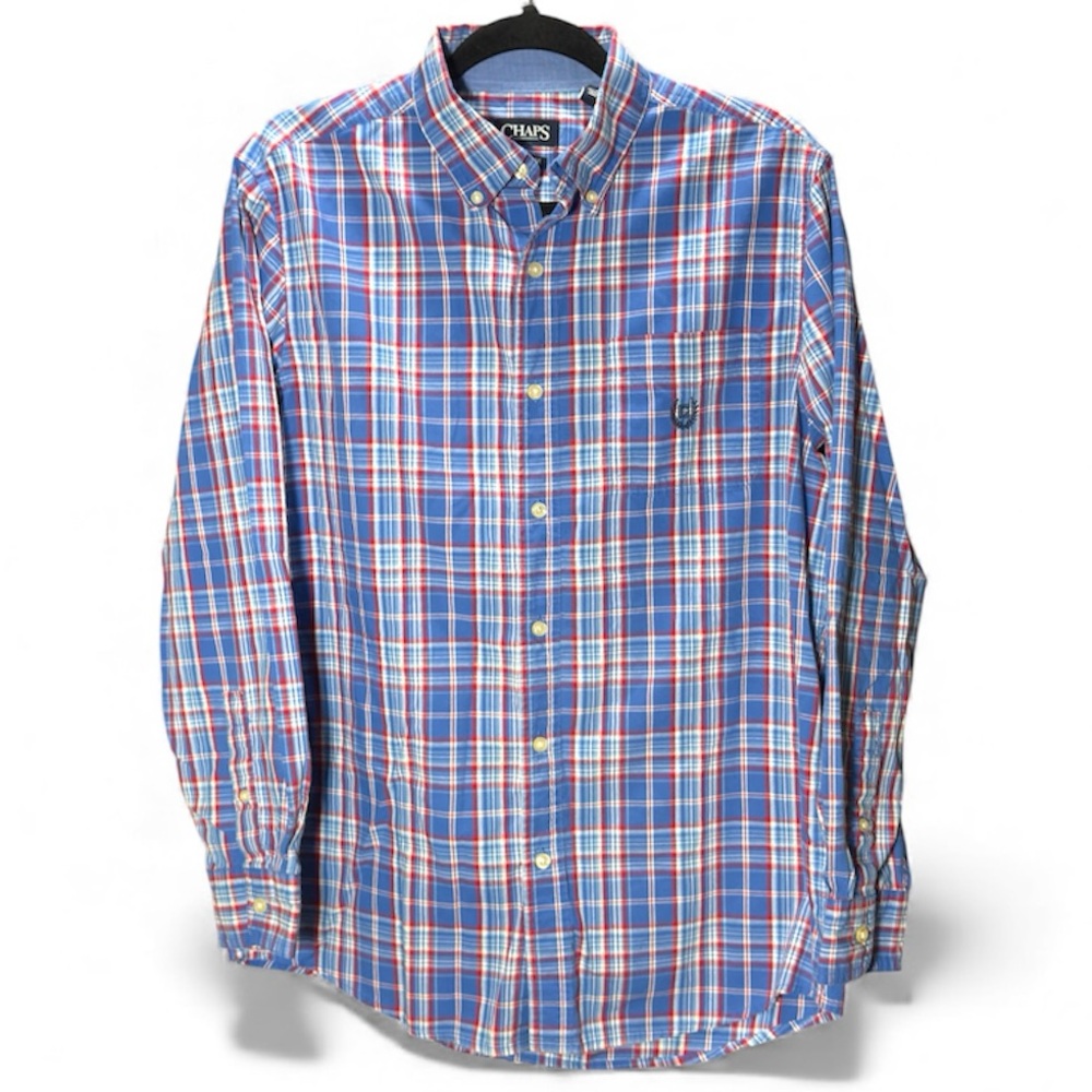 Chaps Easy Care multicolor plaid button down shirt Men’s size medium | ai